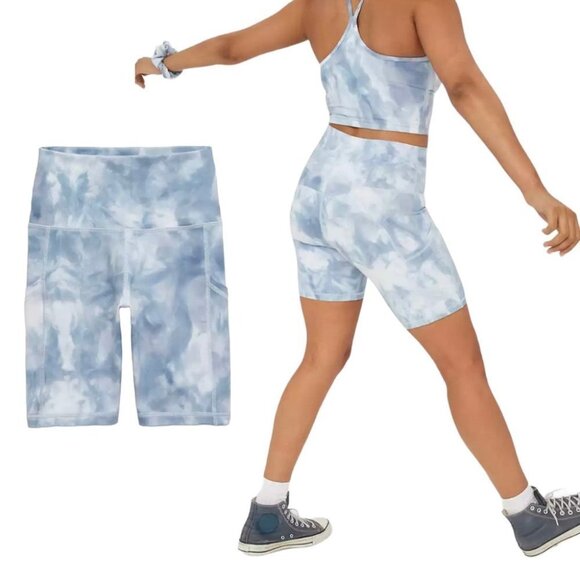 Aerie Shorts Size Small Blue White Tie-Dye 7" Bike "The Hugger" High Waisted - Picture 1 of 10